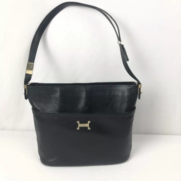 Vintage Handbags - Vintage Pourchet Paris France Black Leather Bag
